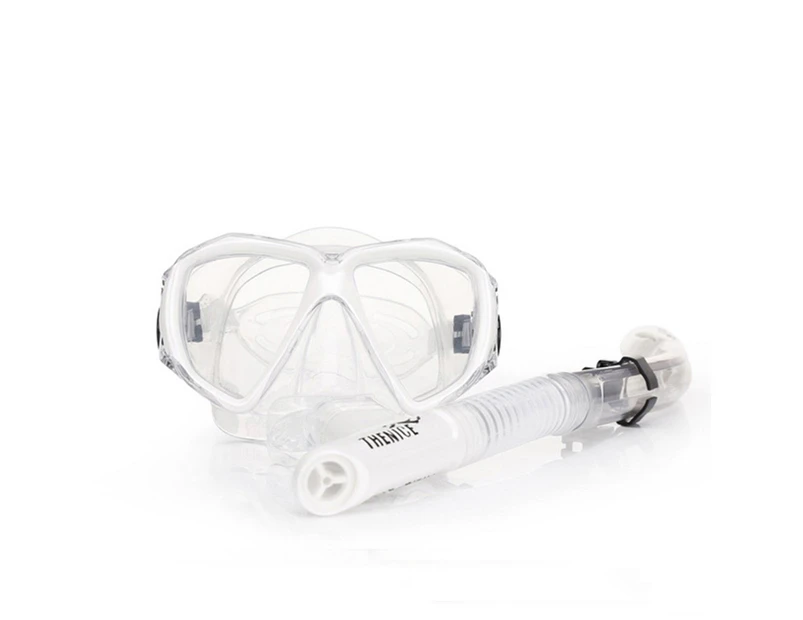 Silicone Snorkel Mask Set Anti-Fog Scuba Diving Goggles Swimming Glasses White