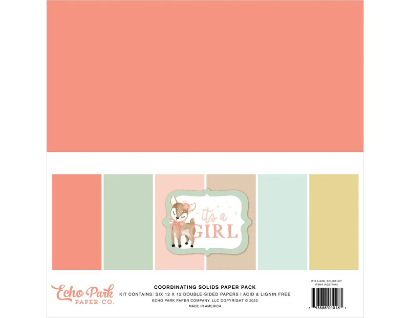 Echo Park Double-Sided Solid Cardstock 12"X 12" 6 pack - It's A Girl, 6 Colours