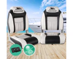 Seamanship 2X Folding Boat Seats Marine Seat Swivel High Back 12cm Padding Grey