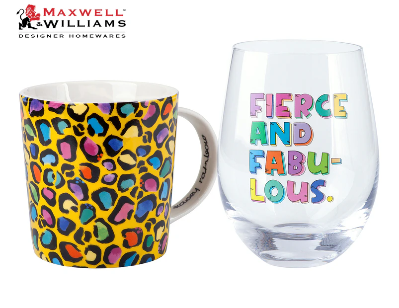 Maxwell & Williams 2-Piece Kasey Rainbow Wild At Heart Mug & Glass Set - Wild Yellow
