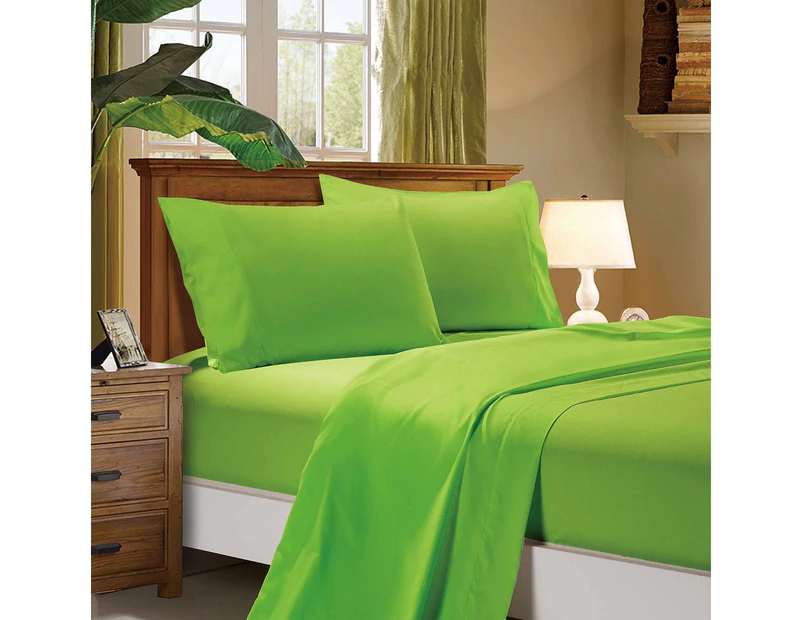 1000TC Ultra Soft Flat & Fitted Sheet  Set - Single/King Single/Double/Queen/King/Super King Size Bed - Green