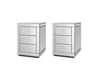 Artiss Set of 2 Bedside Table 3 Drawers Mirrored Glass - PRESIA Silver