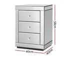 Artiss Set of 2 Bedside Table 3 Drawers Mirrored Glass - PRESIA Silver