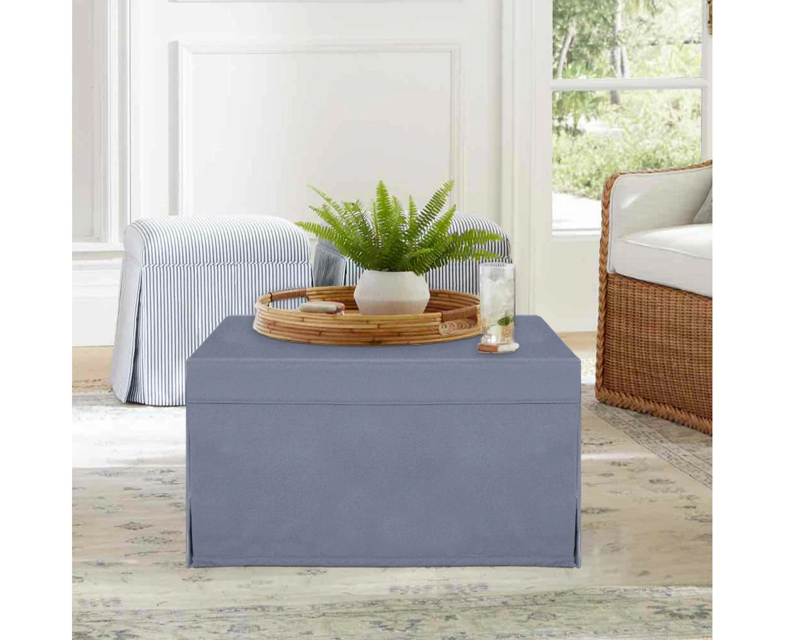 Foldlux Deluxe Ottoman Folding Guest Bed with Luxurious Faux Leather cover - French Blue