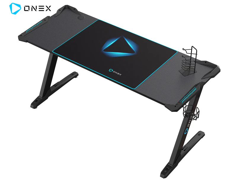 ONEX GD1600Z RGB Gaming Office Desk w/ Cup Holder - Black/Blue