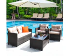 Costway 4pc Outdoor Lounge Setting Patio Furniture Rattan Couch Sofa Set Dining Table Chair Garden Backyard Balcony