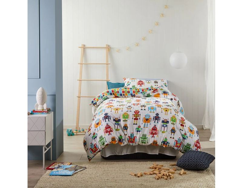 Logan & Mason Kids' Single Bed Quilt Cover Set - Robots Multi