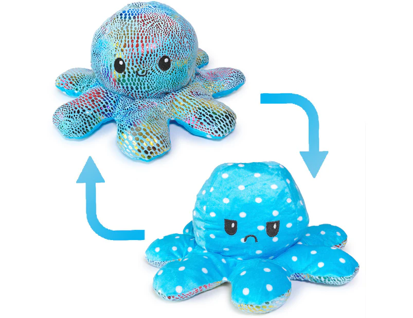 30CM Large Reversible Double-Sided Flip Octopus Plush Fidget Toy Stuffed Doll - Sequins Blue