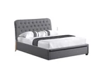 Norah Modern Fabric Gas Lift Tufted Bed Frame Double Size - Dark Grey