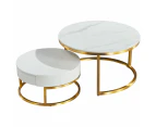 Carissa Round Nesting Sintered Stone Coffee Table - White & Gold