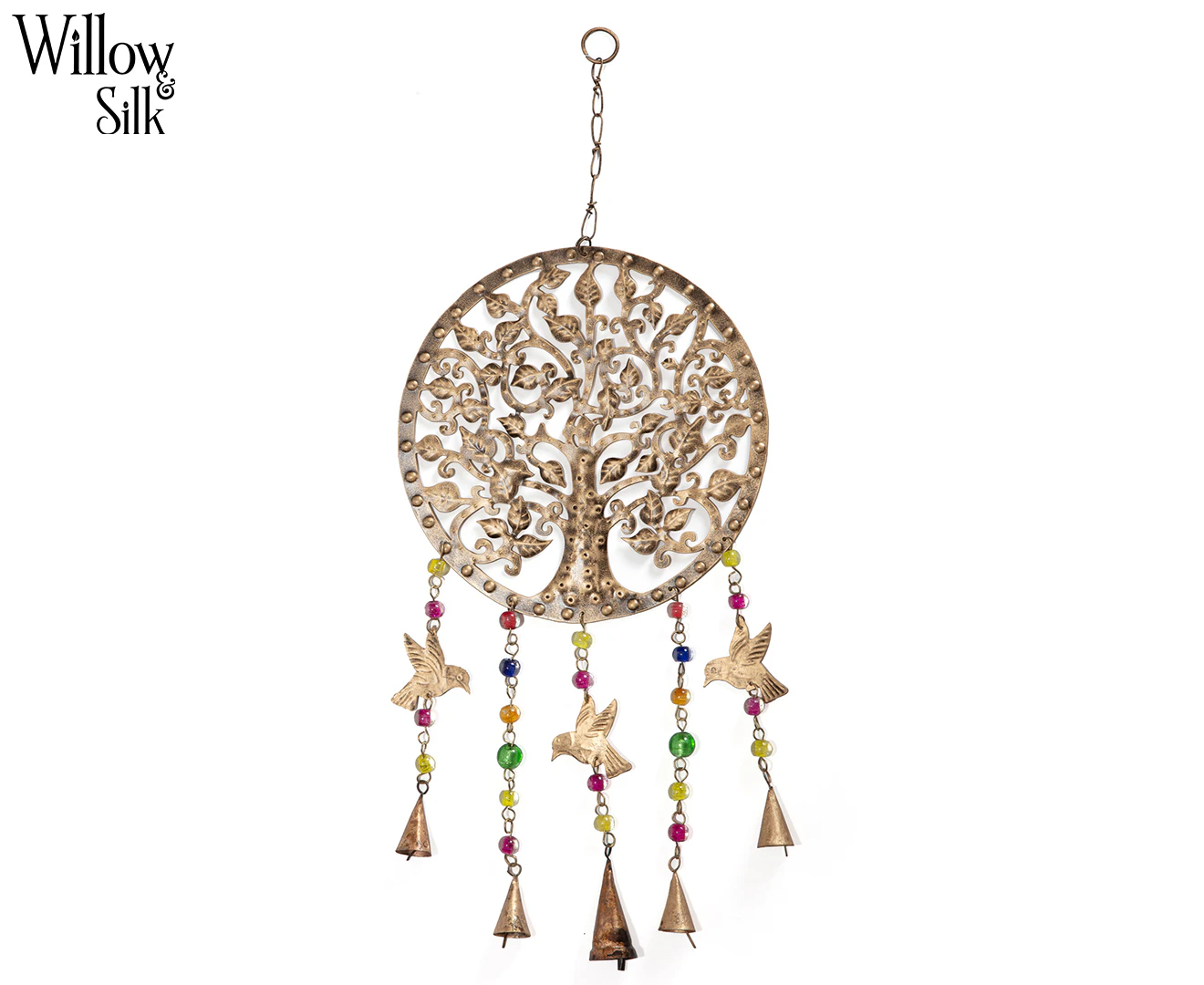 Willow & Silk 60cm Tree of Life w/ Birds & Bees Hanging Chime - Antique Gold/Multi