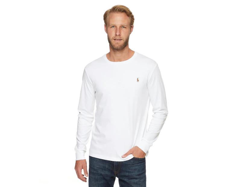 Polo Ralph Lauren Men's Long Sleeve Custom Slim Fit Tee / T-Shirt / Tshirt - White