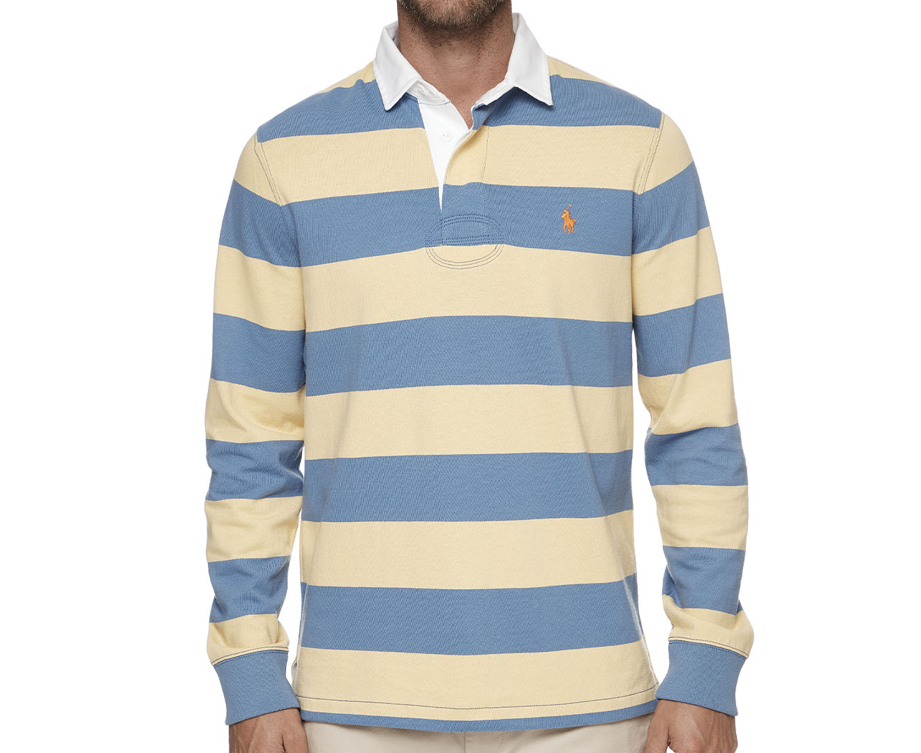 Polo Ralph Lauren Men's Long Sleeve Slim Fit Rugby Shirt - Blue  Campus/Yellow 