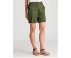 Katies Linen Blend Pocket Detail Shorts - Womens - Natural Olive