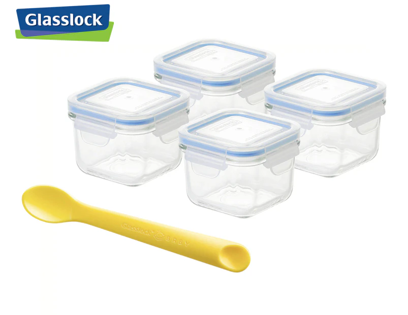 Glasslock 5-Piece Baby Food Container Set w/ Spoon - Clear/Blue