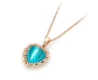 Coral Heart Necklace - 18K Rose Gold Plating with Cat Eyes Stone