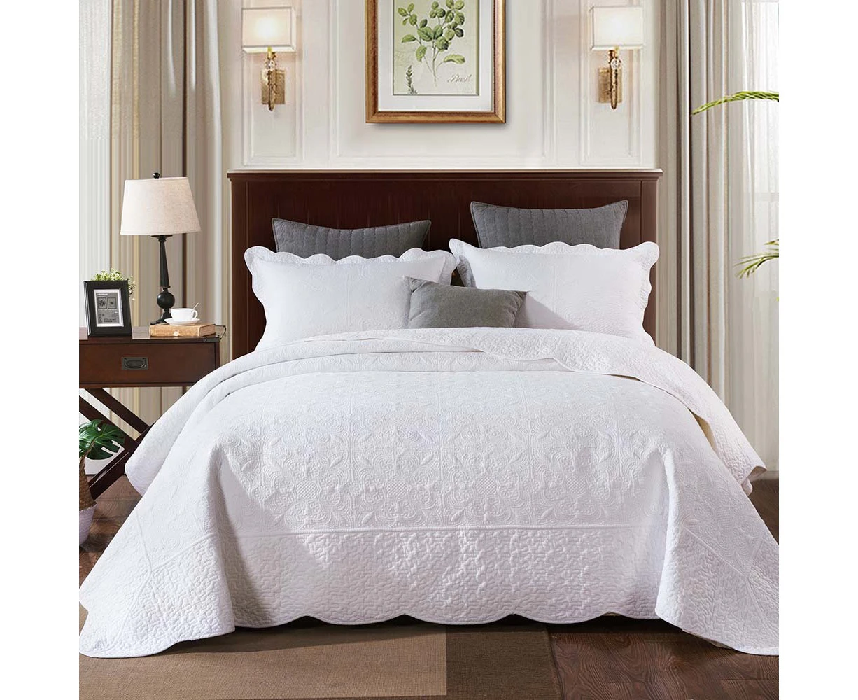 Queen Antique White Coverlet Set - White