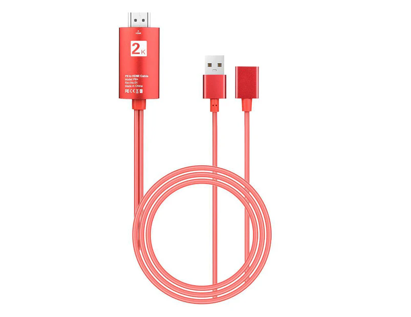 2m USB to HDMI 2K HD Cable Cord for Apple Devices - Red