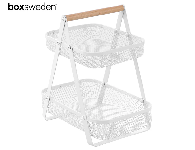 Boxsweden 2-Tier Mesh Benchtop Storage Stand - White/Natural