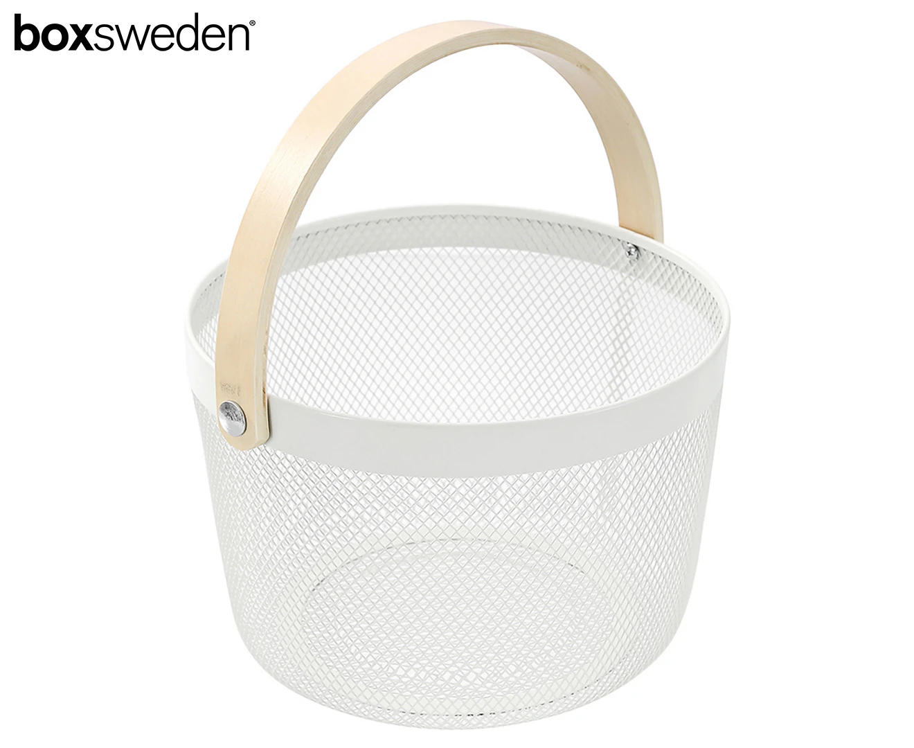 Boxsweden 26x18cm Mesh Round Home Storage Basket w/ Wood Handle Organiser White