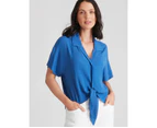 Katies Tie Front Woven Knitwear Top - Womens - Ocean Blue