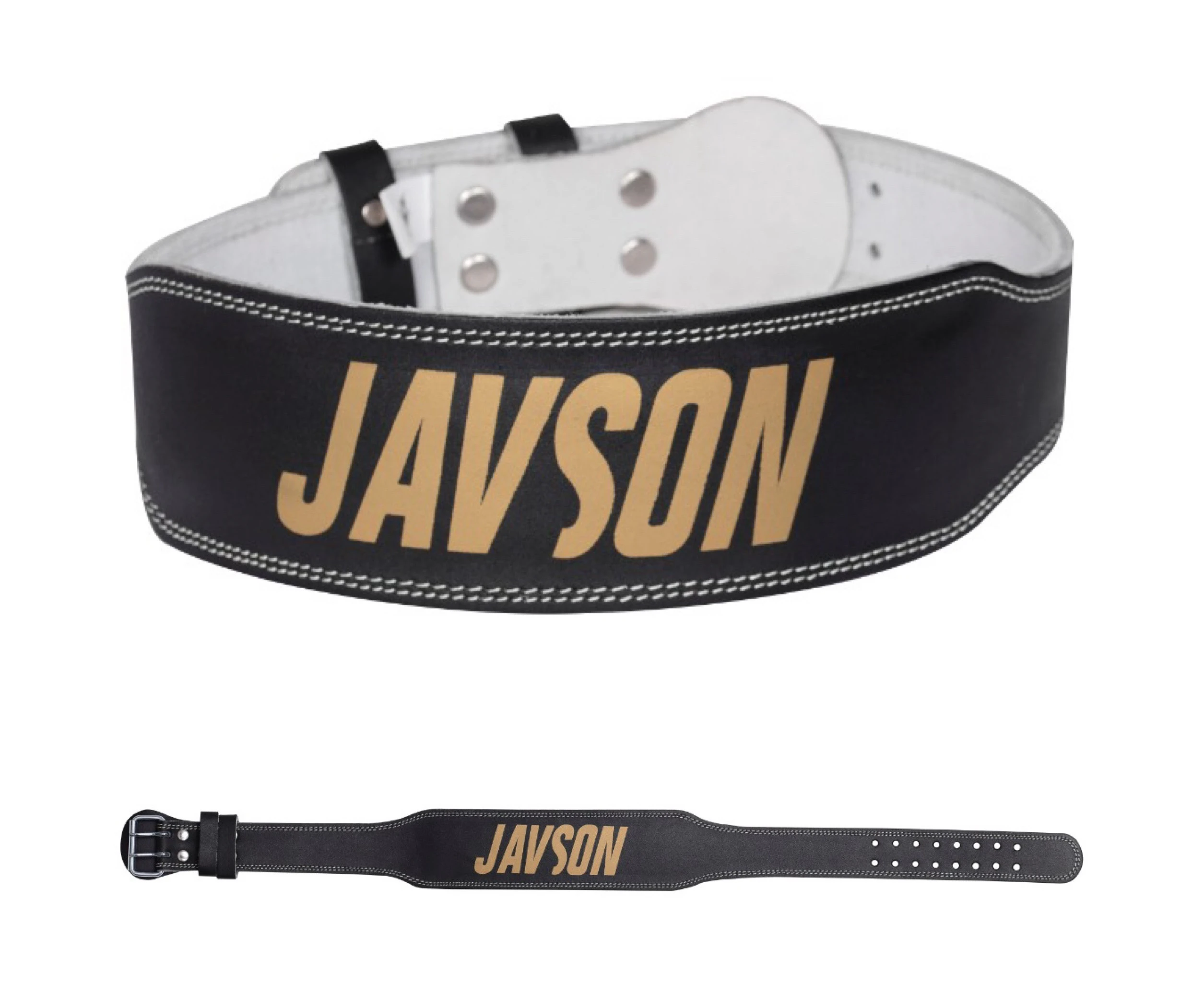 Weightlifting belt Leather Pro Strength Heavy weight lifting Exercise Back Support Strap by Javson- Black/Gold