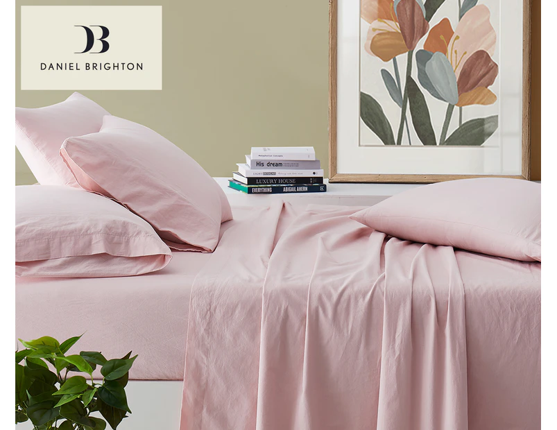 Daniel Brighton Stone Washed Cotton Sheet Set - Pink Blush