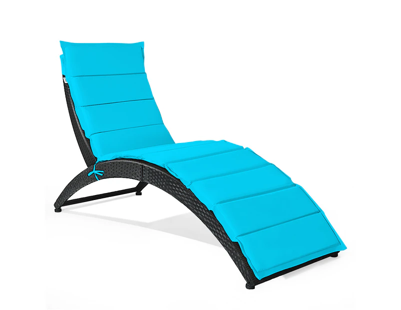 Costway Sun Lounge Setting Outdoor Furniture Rattan Day Bed Recliner Cushion Garden Patio Pool Backyard Balcony, Turquoise