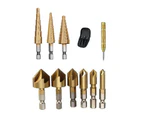 11 Pieces Step Drill Bit Set High-Speed Steel Step Drill Bit Set with Automatic Spring Loaded Center Punch Countersink Drill Bit Set Storage Bag for Wood M
