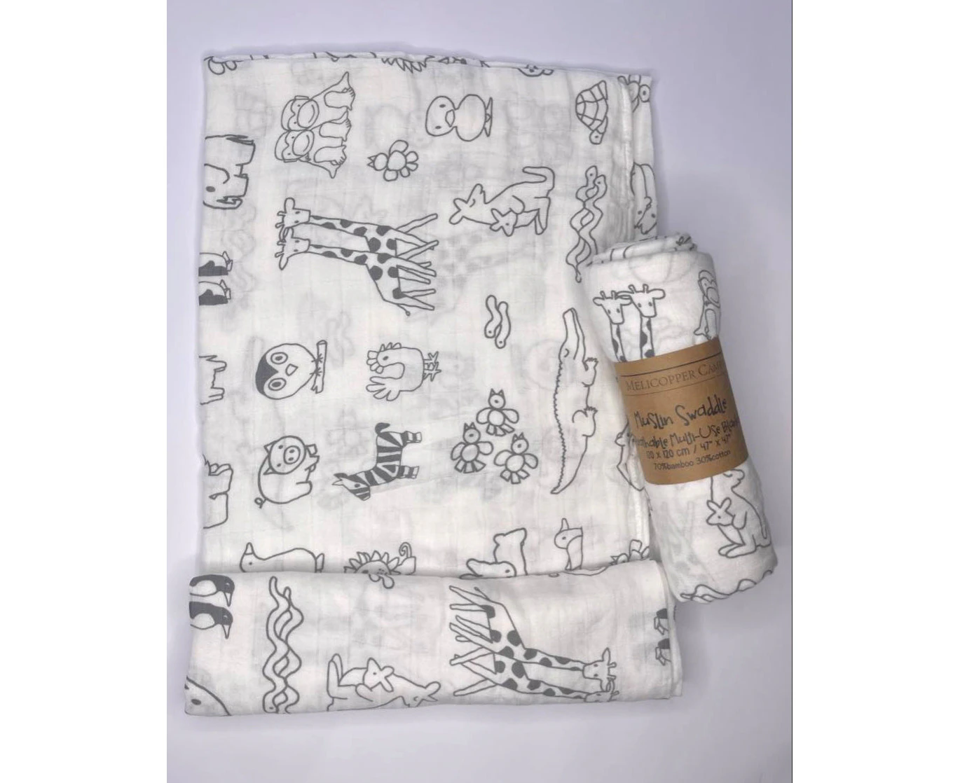 Melicopper Camp Muslin Swaddle Blankets-Soft Bamboo Cotton Baby Swaddle Blanket - Black & White Animals