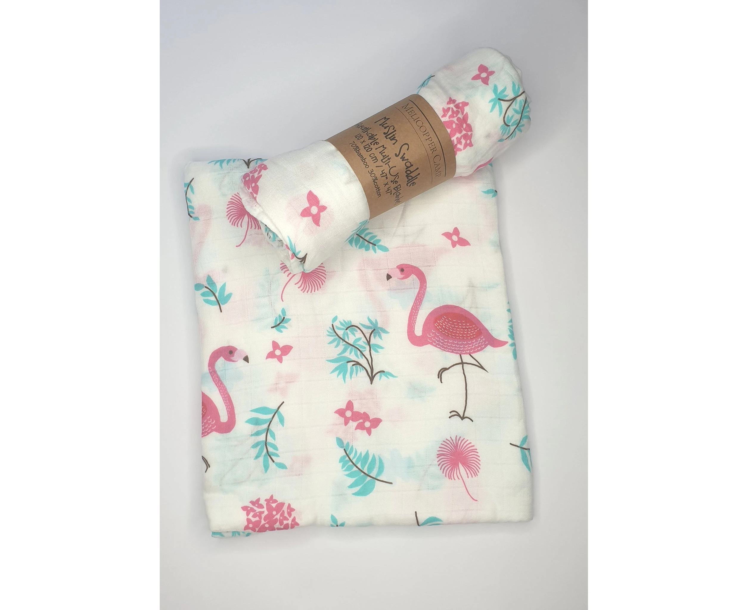 Melicopper Camp Muslin Swaddle Blankets-Soft Bamboo Cotton Baby Swaddle Blanket - Flamingo