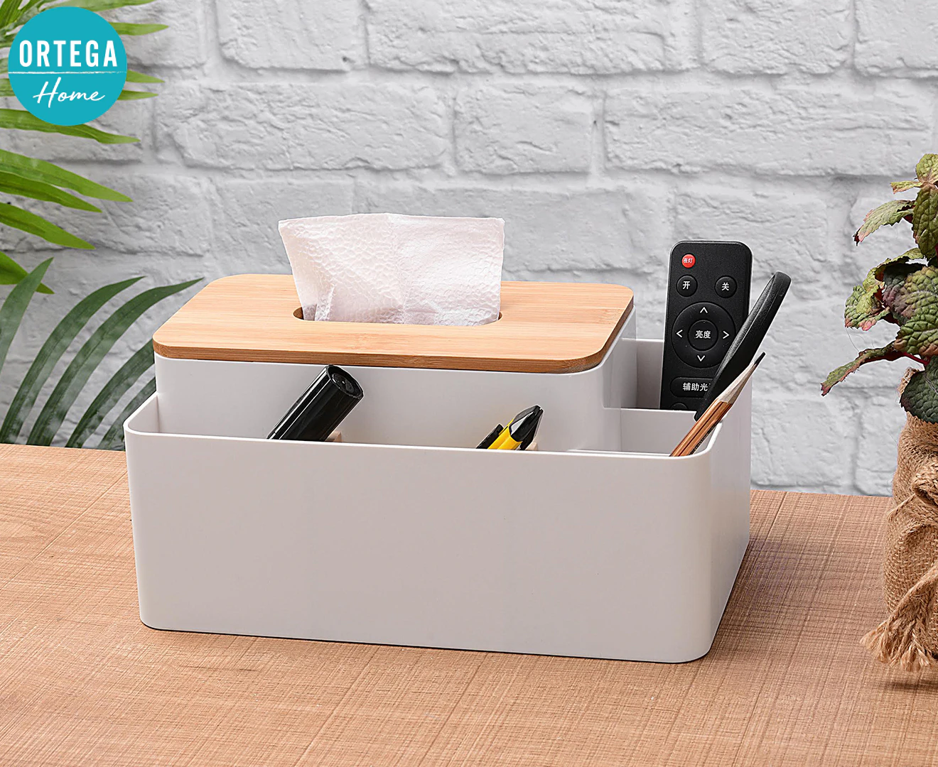 Ortega Home Multipurpose Tissue Box Organiser - White/Natural