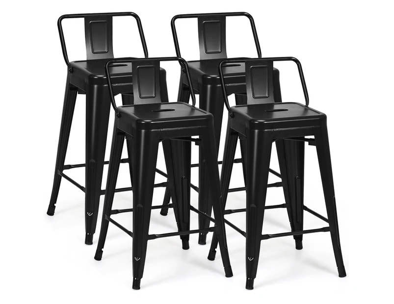 Giantex Set of 4 Dining Chairs Metal Chair w/ Removable Backrest Cafe Side Chair Bar Stool for Kitchen Dining Room,Black