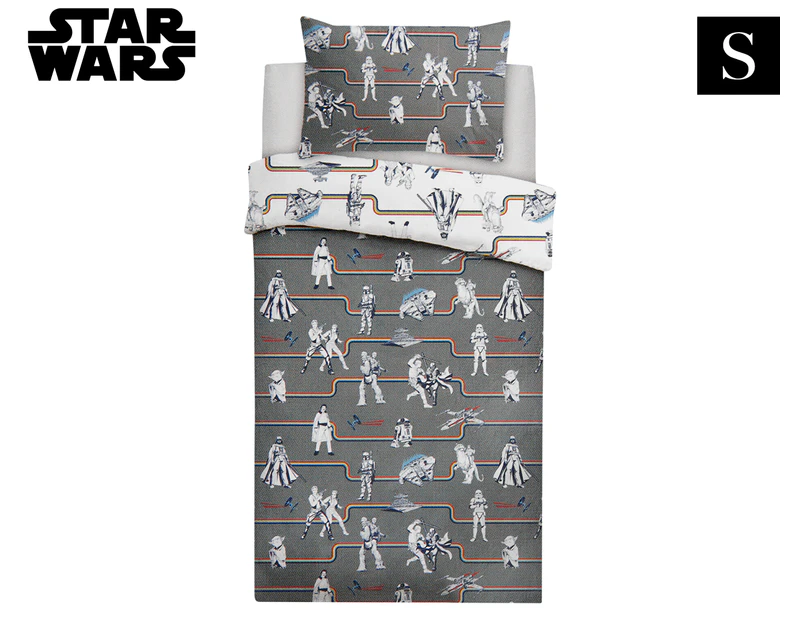 Star Wars Vintage Reversible Single Bed Quilt Cover Set - Grey/Multi