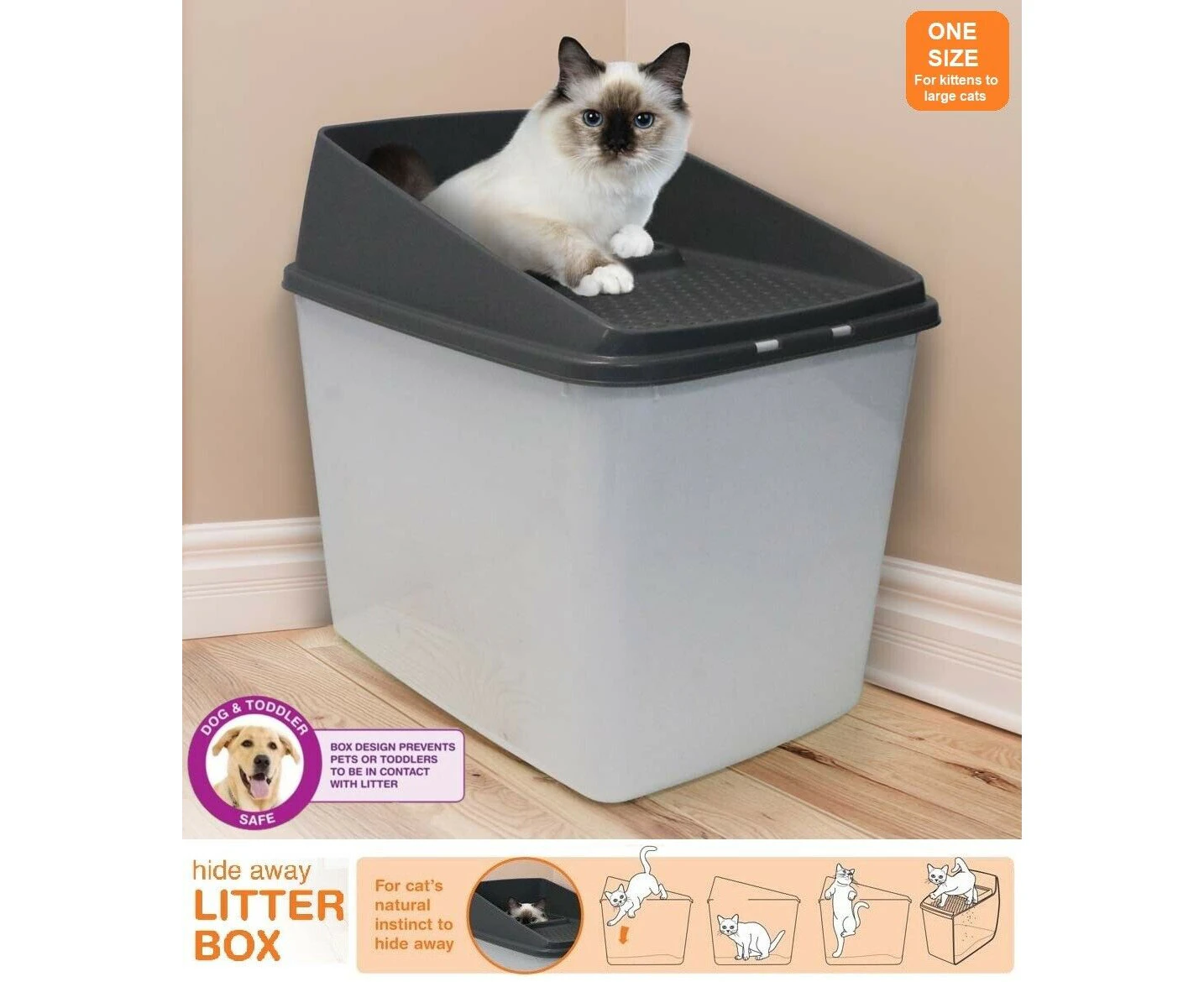 Top Entry No Mess Cat Litter Box Large Enclosed Covered Kitty Tray Hide Away