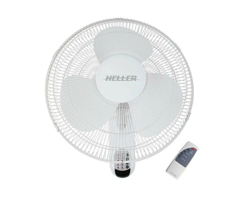 Heller Wall Fan 3 Speed Oscillating Tilt Adjustable Remote Control White 40cm