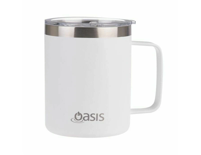 Oasis Double Wall Coffee Mug 400ml Vacuum Insulated Travel Cup w/ Lid White