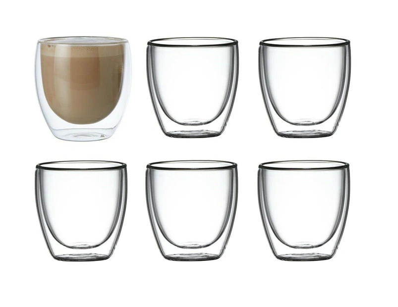6x Double Wall Glass Cup Mug Java 250ml