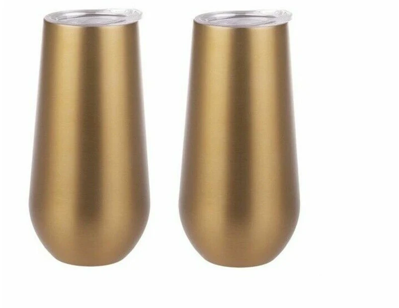 2 Pack Champagne Tumbler w/ Lids 180ml - Gold