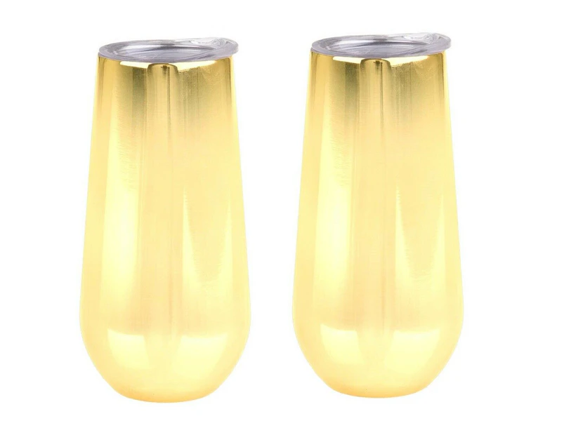 2 Pack Champagne Tumbler w/ Lids 180ml - Mirror Gold