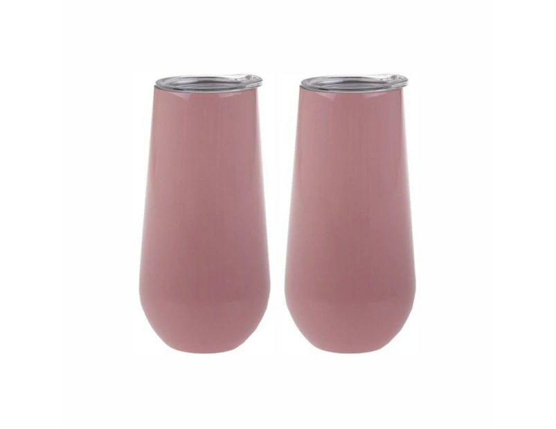 2 Pack Champagne Tumbler w/ Lids 180ml - Soft Pink