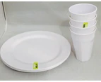 8 Pcs White Melamine Dinner Set - 4 Tumbler 4 Plates