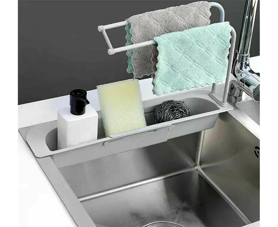 Grey Storage Rack Holder Kitchen Faucet Soap Sponges Caddy Organizer Sink Basket