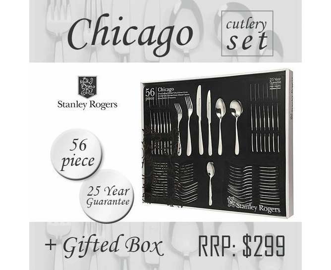 Stanley Rogers Chicago 56 Piece Stainless Steel Cutlery Set Gift Box