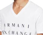Armani Exchange Men's V-Neck Tee / T-Shirt / Tshirt - White/Black