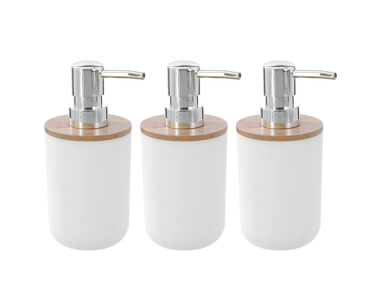 3x Boxsweden 330ml Bano Liquid Soap Dispenser Bamboo Top 7.5x16cm BPA Free WHT