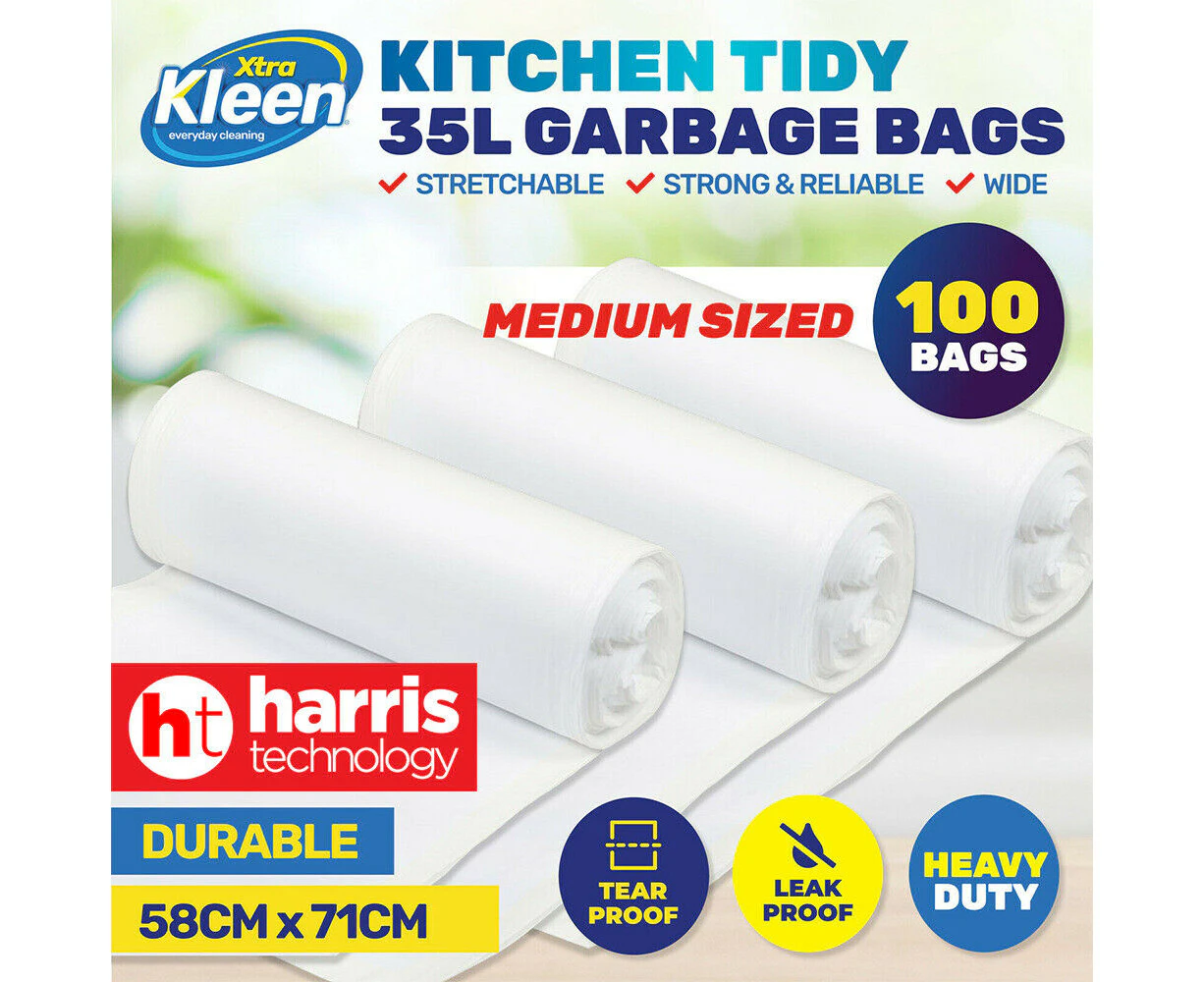 Xtra Kleen® 100PCE Garbage Bags White Durable Leak Proof 35L