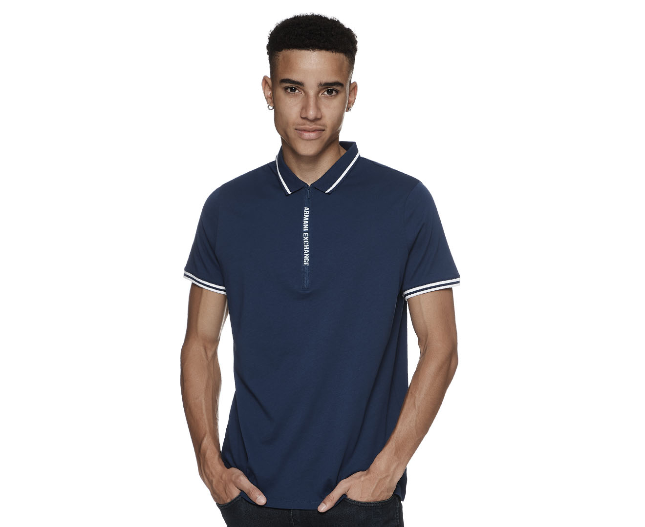 Armani Exchange Men's Zip Polo Shirt - Blue Depths 