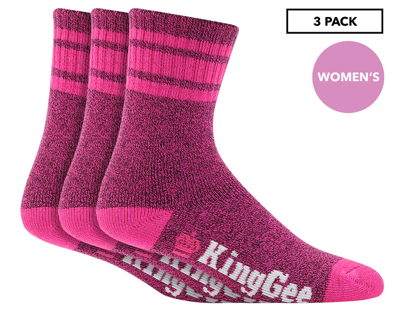 KingGee Women's UK Size 3-8 Bamboo Work Socks 3-Pack - Pink Marle