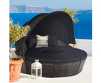 Costway Sun Lounge Setting Outdoor Day Bed Patio Furniture Rattan Sofa Bed Cushion Garden Balcony w/Adjustable Canopy, Black